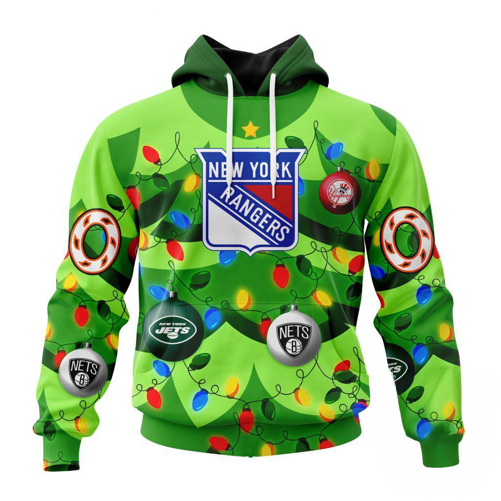 Custom NHL New York Rangers Specialized Christmas Tree Color And City's Sports Teams Hoodie