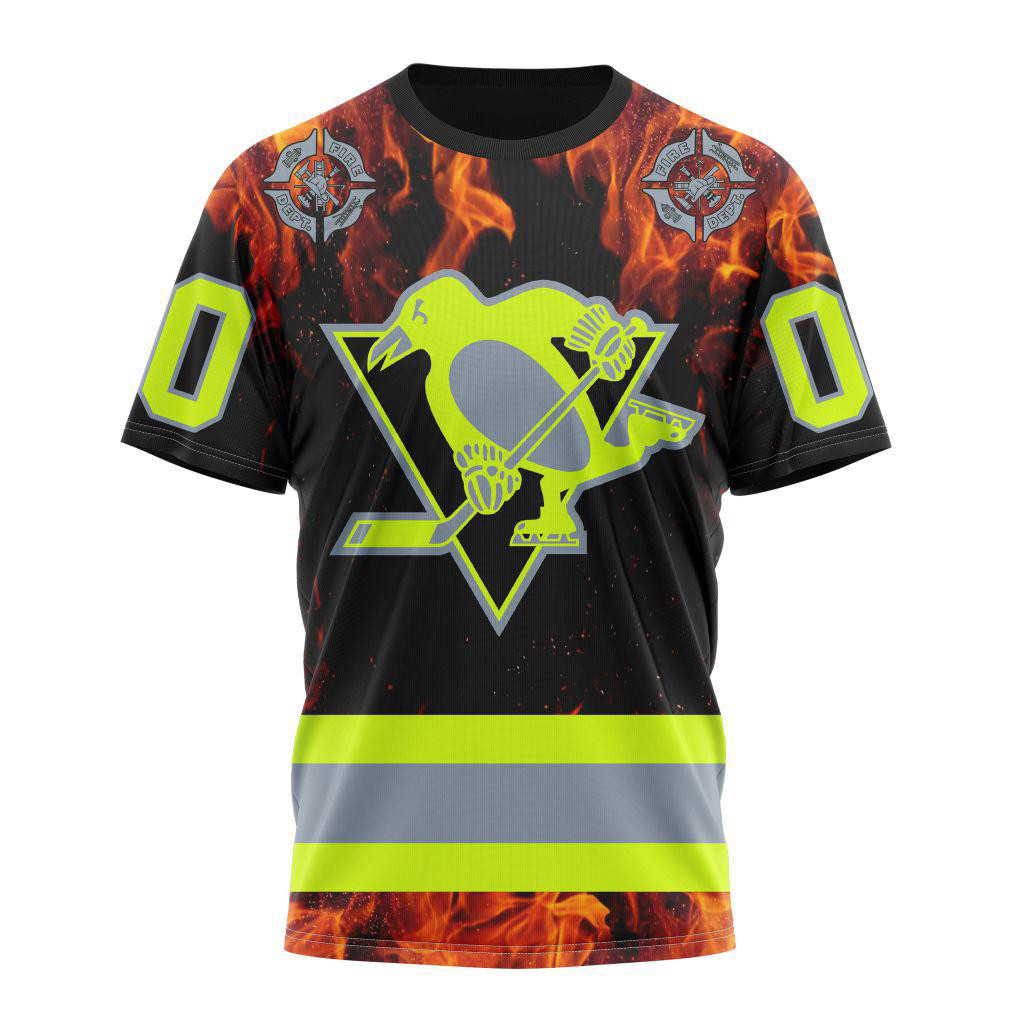 Custom NHL Pittsburgh Penguins Special Honoring Firefighters Design Shirt Hockey Fan Gifts