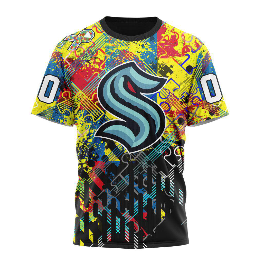 Custom NHL Seattle Kraken Hockey Logo Team Autism Awareness Shirt Gifts For Hockey Enthusiasts