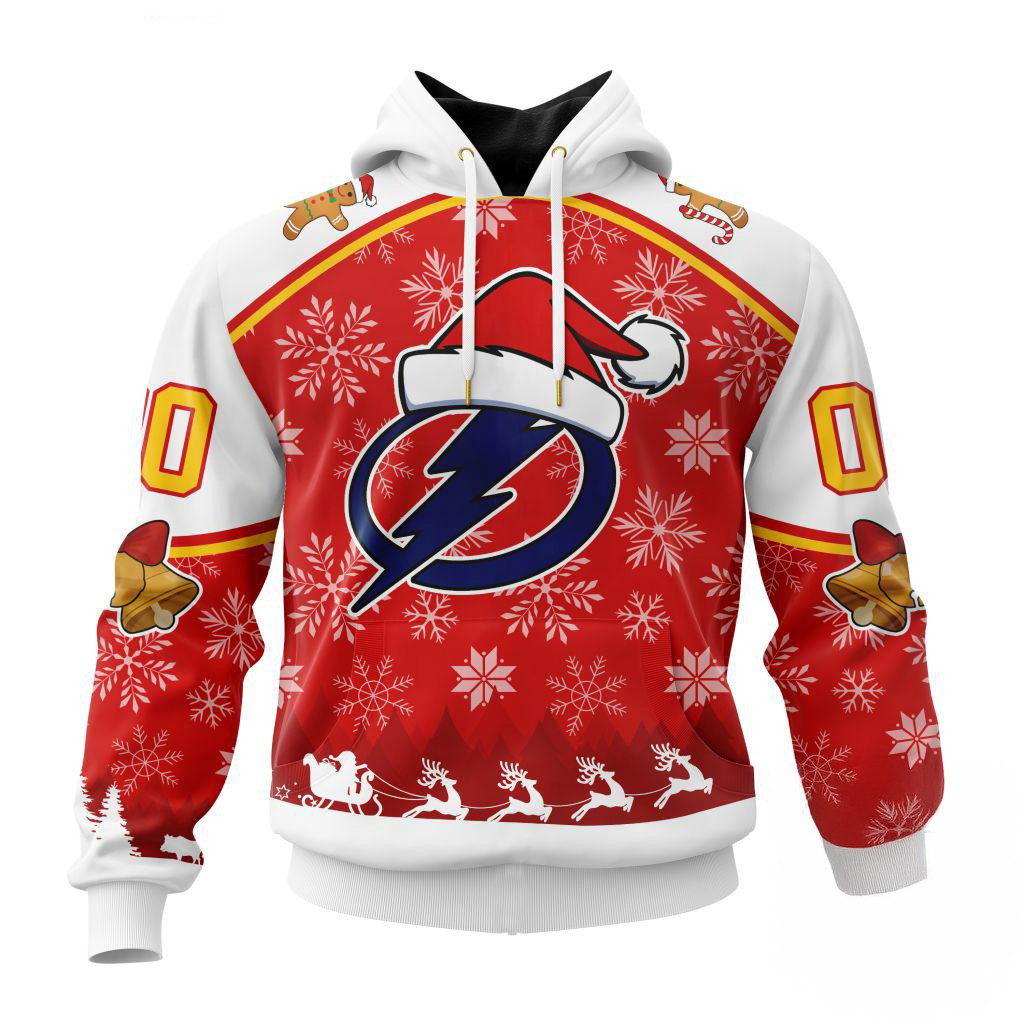Custom NHL Tampa Bay Lightning Special Santa Hats Logo Team Merry Christmas Hoodie Men Gifts