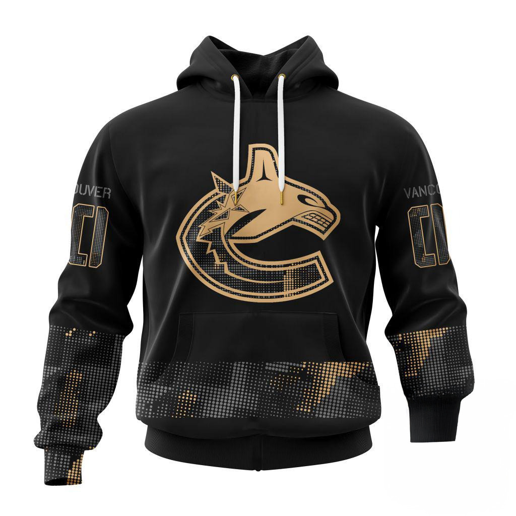 Custom NHL Vancouver Canucks Veterans Military Appreciation Hoodie Cool Gifts For Hockey Fans