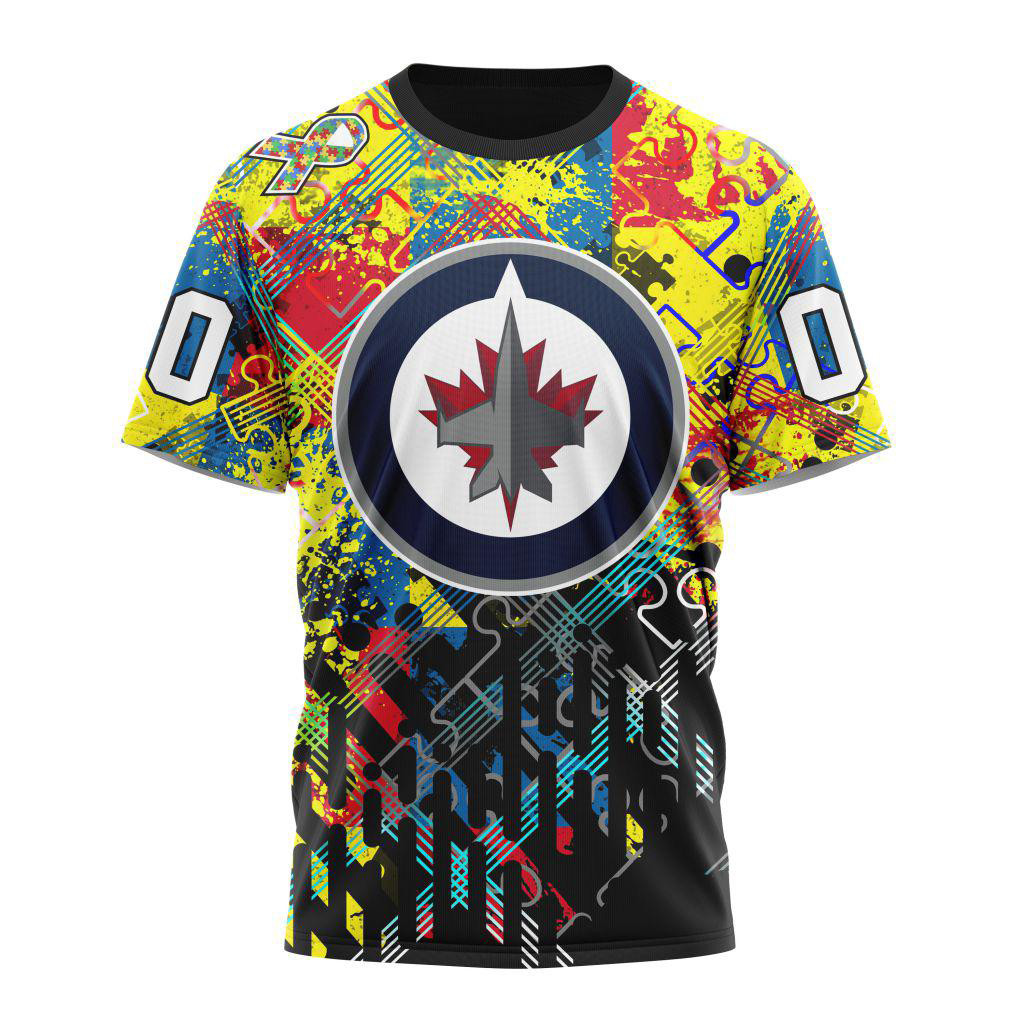 Custom NHL Winnipeg Jets Hockey Logo Team Autism Awareness Shirt NHL Gifts For Fans