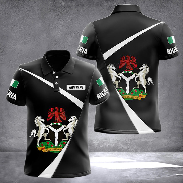 Custom Nigeria Coat Of Arms Black Form Polo Shirt Nigeria Fashion Men Gifts For Nigerians