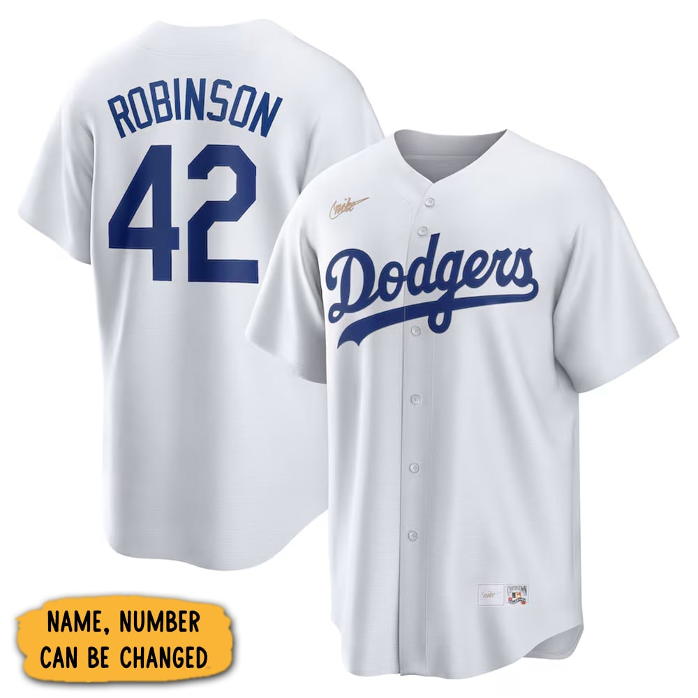 Custom Nike Jackie Robinson White Brooklyn Dodgers Home Cooperstown Jersey Fans Gifts