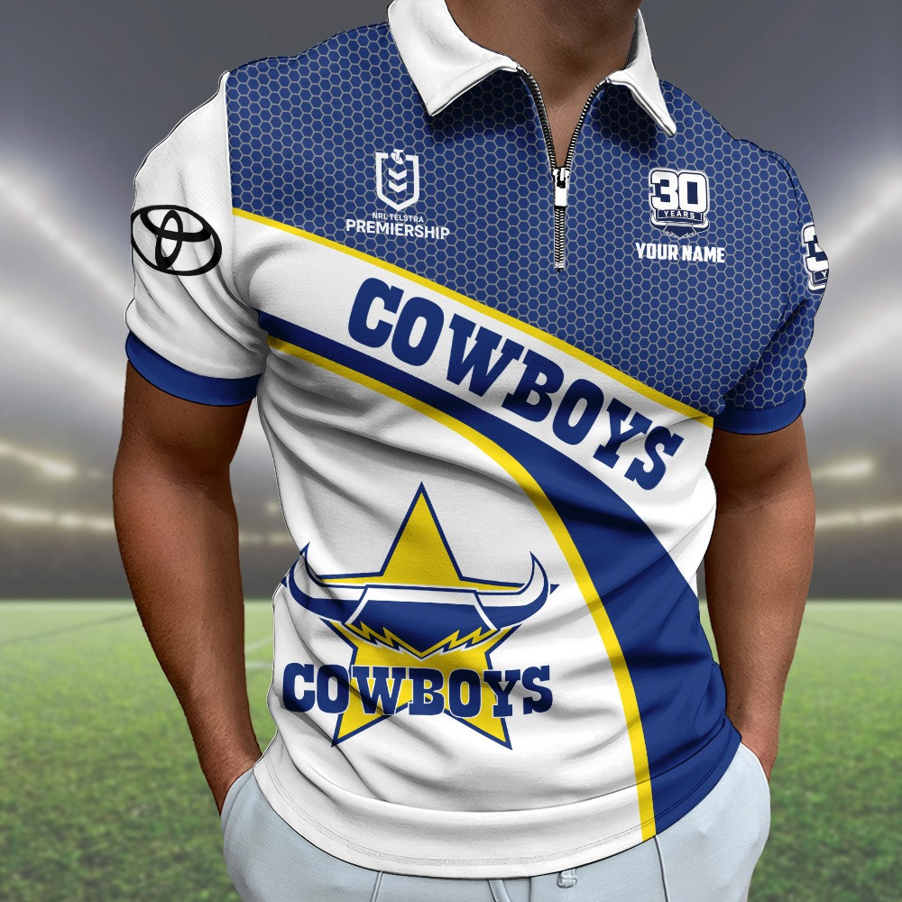 Custom North Queensland Cowboys Zip Polo Shirt 30 Years Premiership Fan Merch Gifts