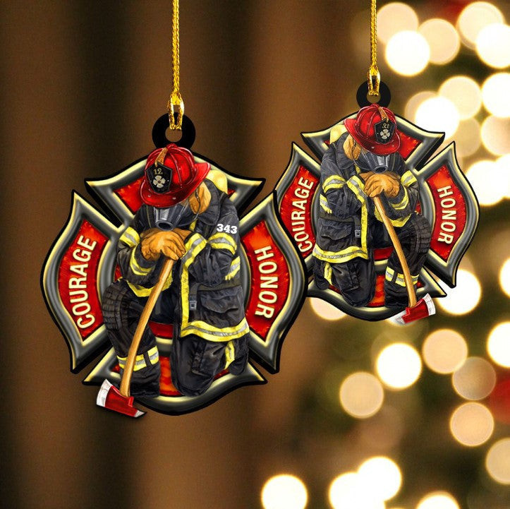 Custom Number Firefighter Logo Ornament Xmas Acrylic Ornament for Home