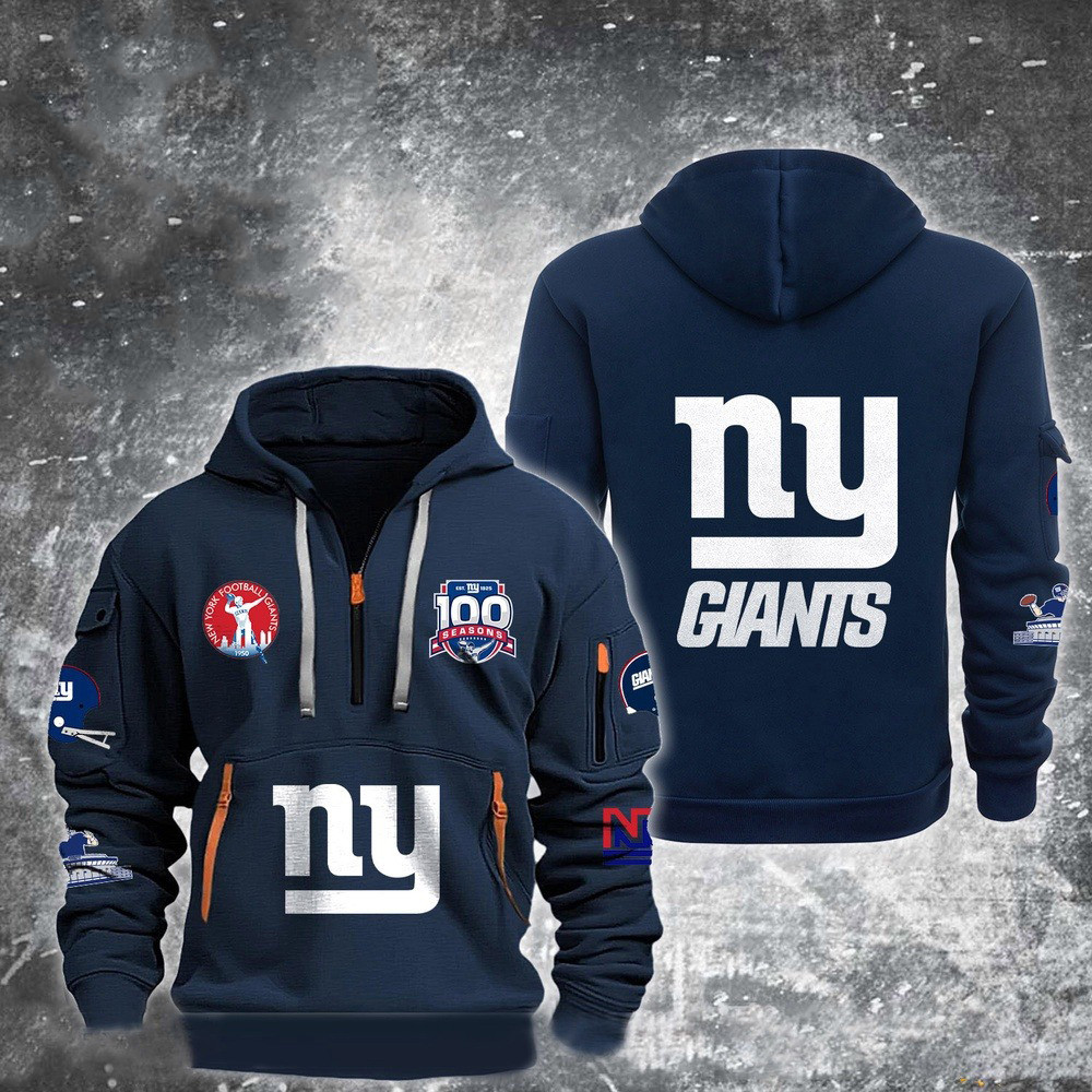 Custom NY New York Football Giants Quarter Half Zip Hoodie Starter 100th Season Prime Time