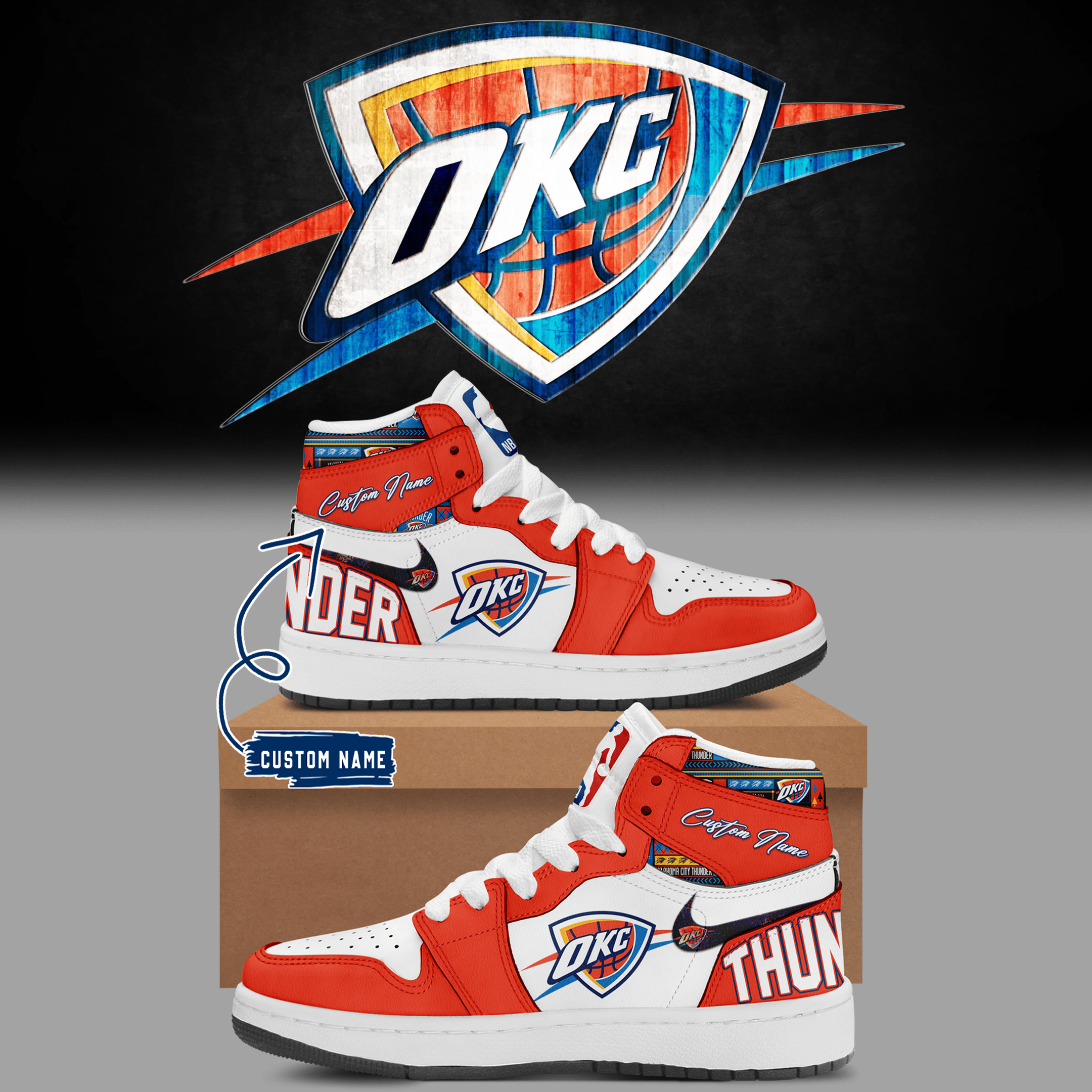 Custom Okc Oklahoma City Thunder Nba Champions Finals 2025 AJ1 Sneaker Gifts For Fans