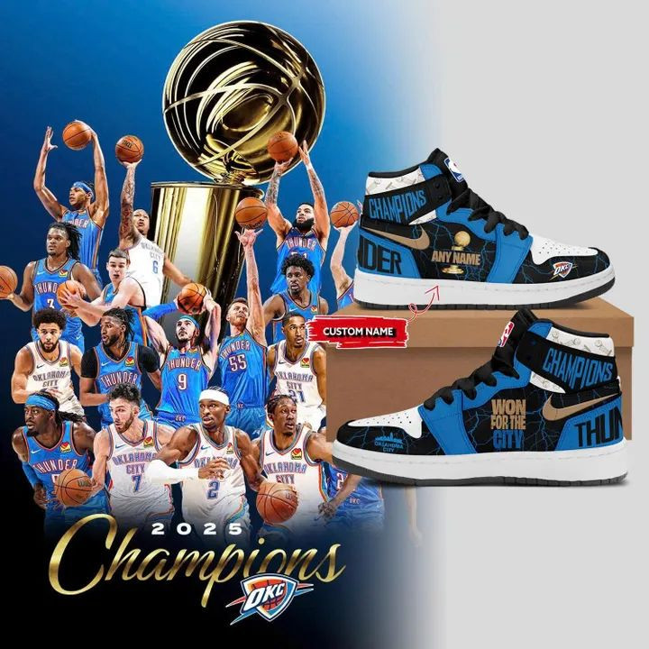 Custom Oklahoma City Thunder 2025 NBA Champions Shoe OKC Thunder Merch Gift For Basketball Fans