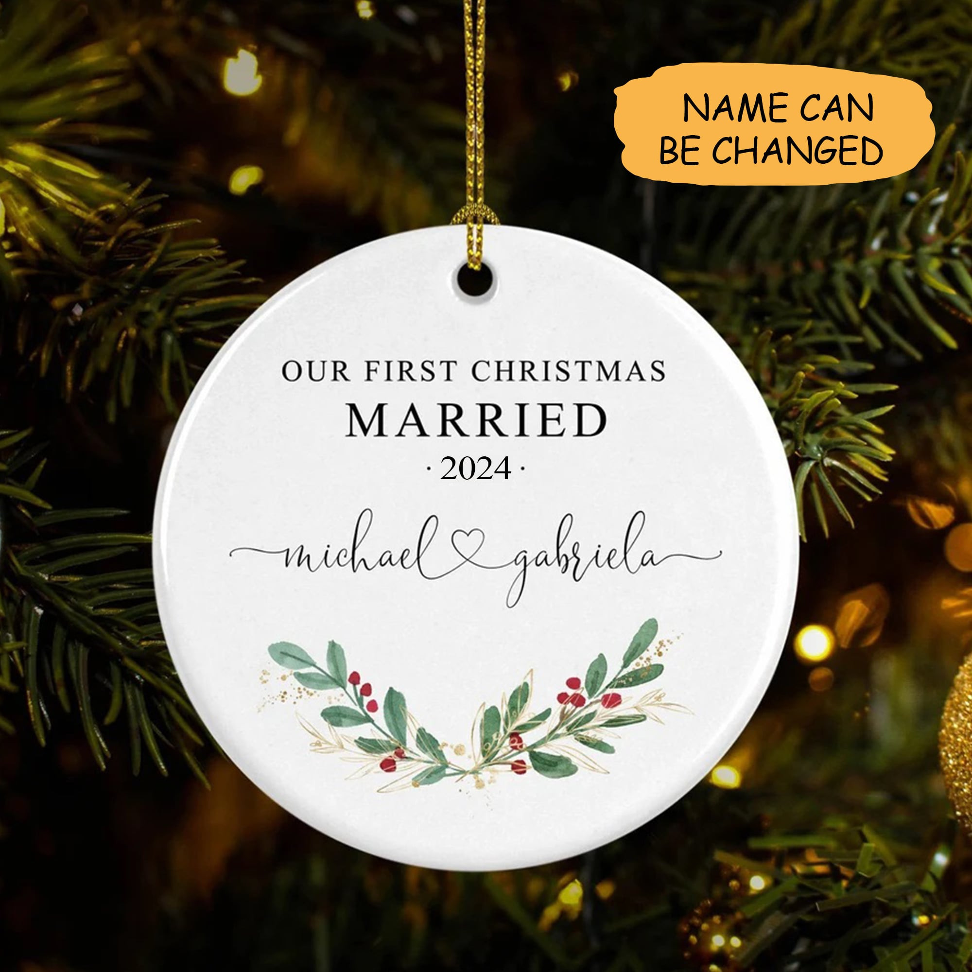 Custom Our First Christmas Married Ornament 2024 Wedding Gift For Friends