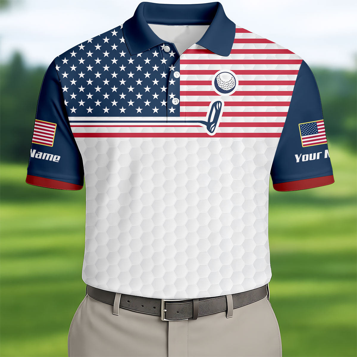 Custom Patriot American Flag Golf Putter Pattern Polo Shirt Patriotic Merch Cool Golf Gifts