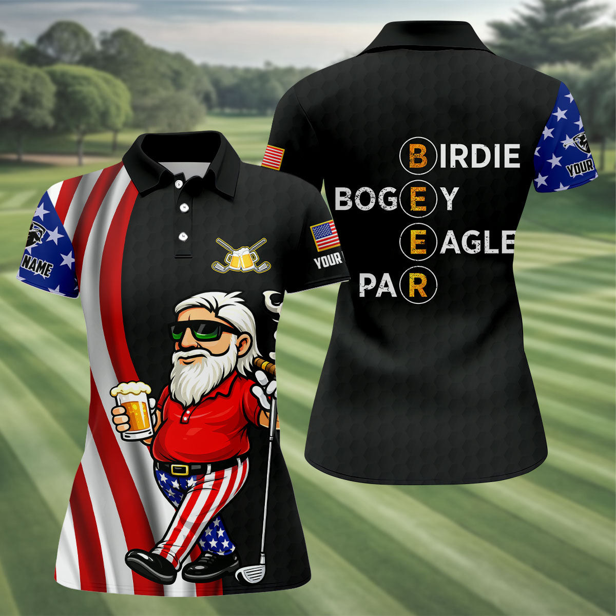 Custom Patriotic Man Golf And Beer Funny 4th Of July Polo Shirt Unique Golf Clothes