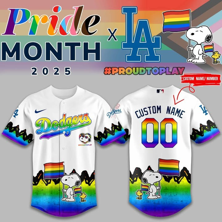 Custom Peanuts Snoopy Los Angeles Dodgers Pride Month Jersey 2025 Dodgers Fan Merch Gifts