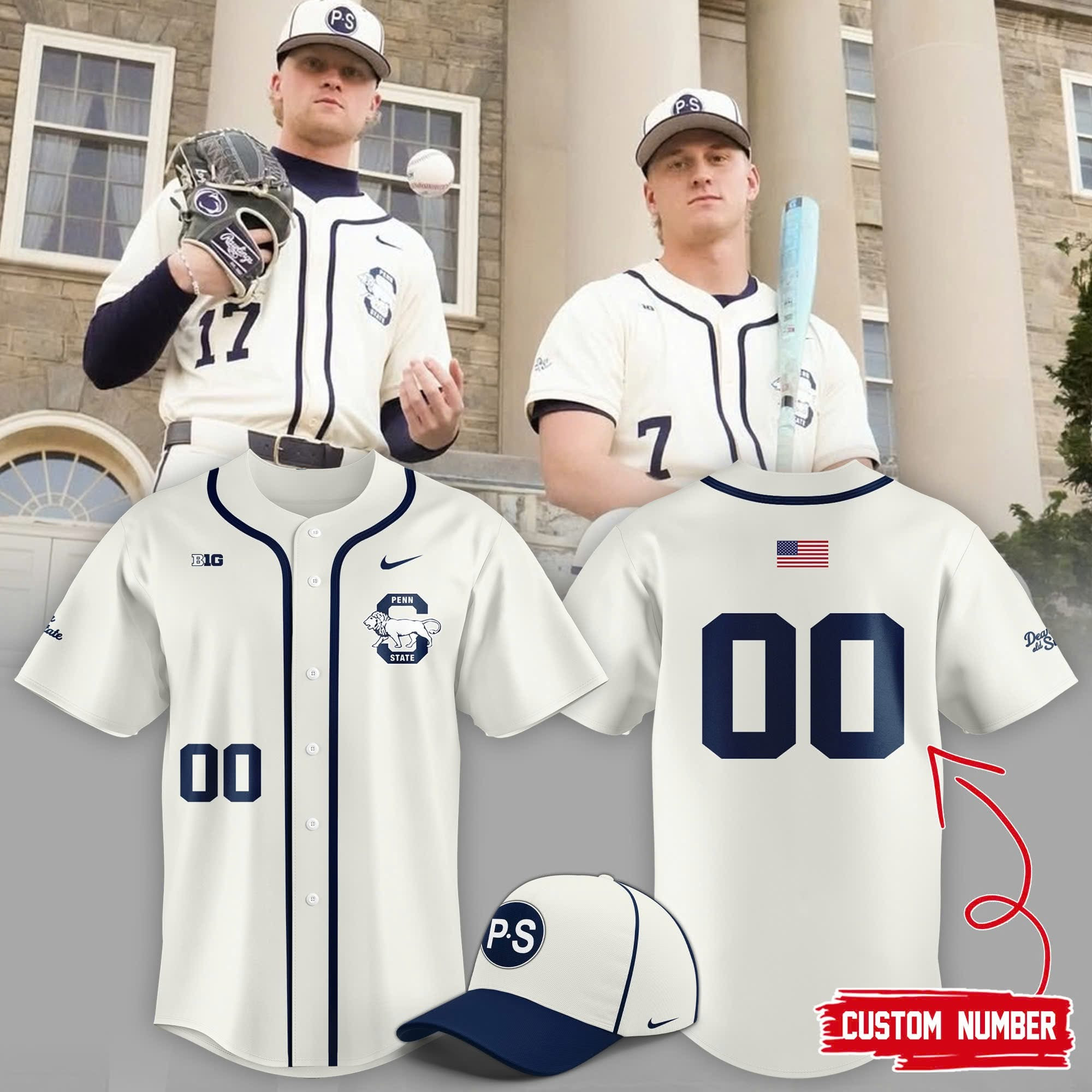 Custom Penn State Baseball Cream Jersey Penn State Nittany Lions Merch Fan Gifts