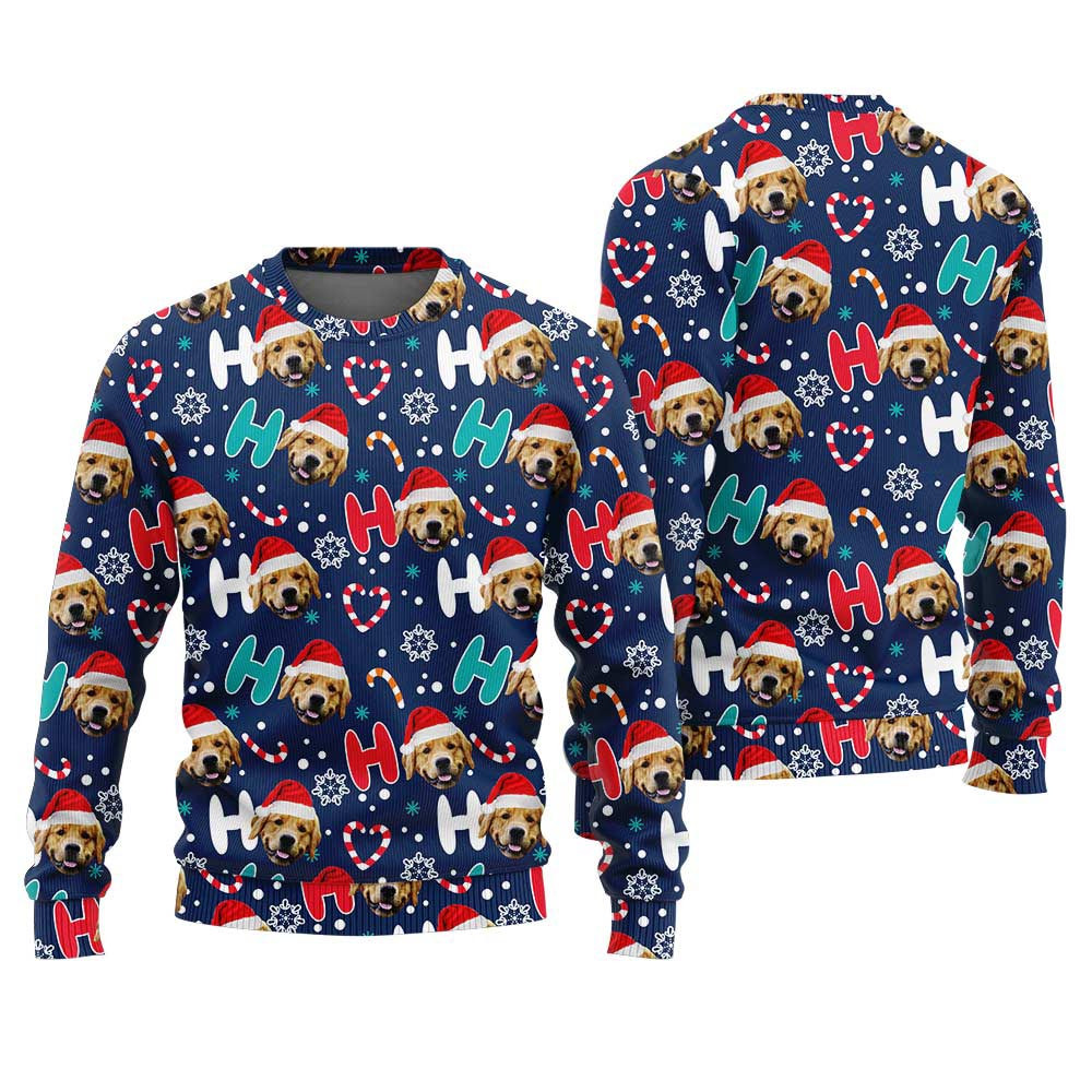 Custom Pet Christmas Sweater Navy Unique Christmas Gifts For Adults