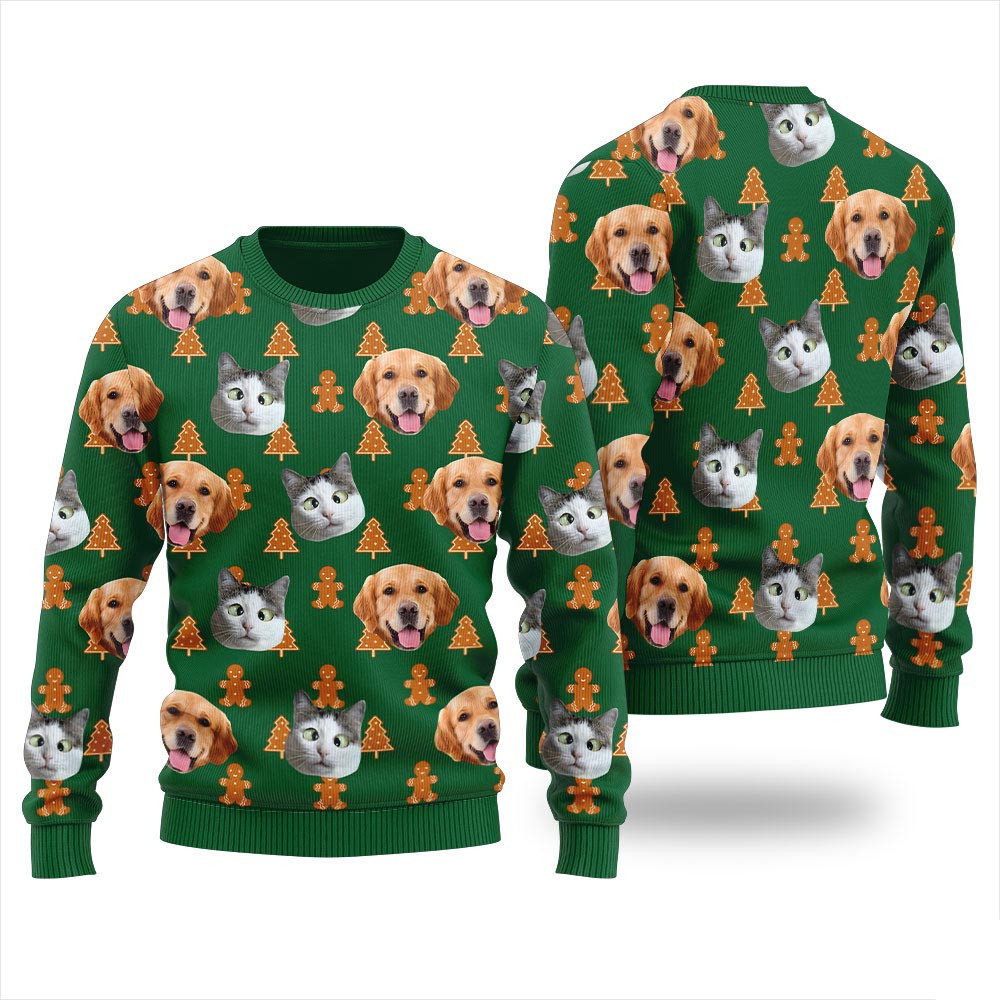Custom Pet Face Cookies Pattern Christmas Sweater For Unisex Ugly Sweaters For Christmas