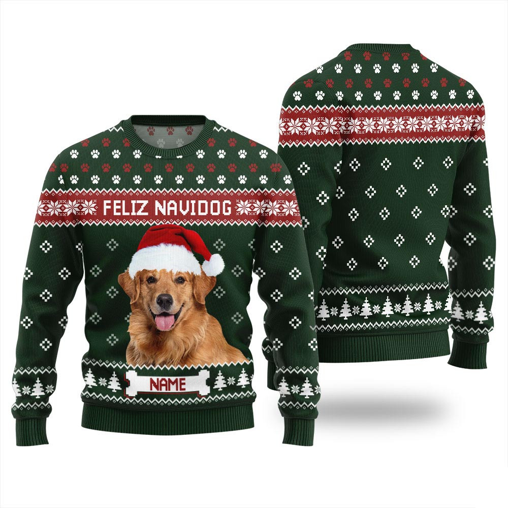Custom Pet Face Feliz Navidog Mens Xmas Sweaters Christmas Ideas For Girlfriend