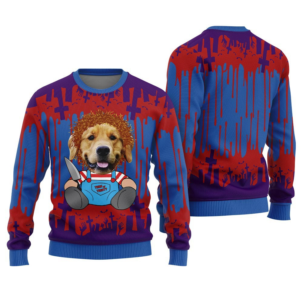 Custom Pet Face Killer Halloween Ugly Sweater Mens Christmas Sweater Gift