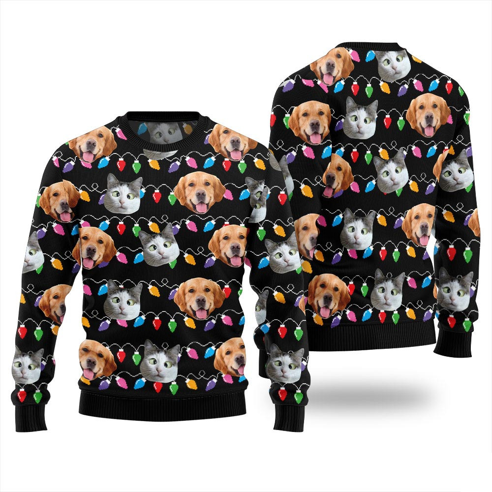 Custom Pet Face Ugly Christmas Sweater For Unisex Christmas Gifts For Her