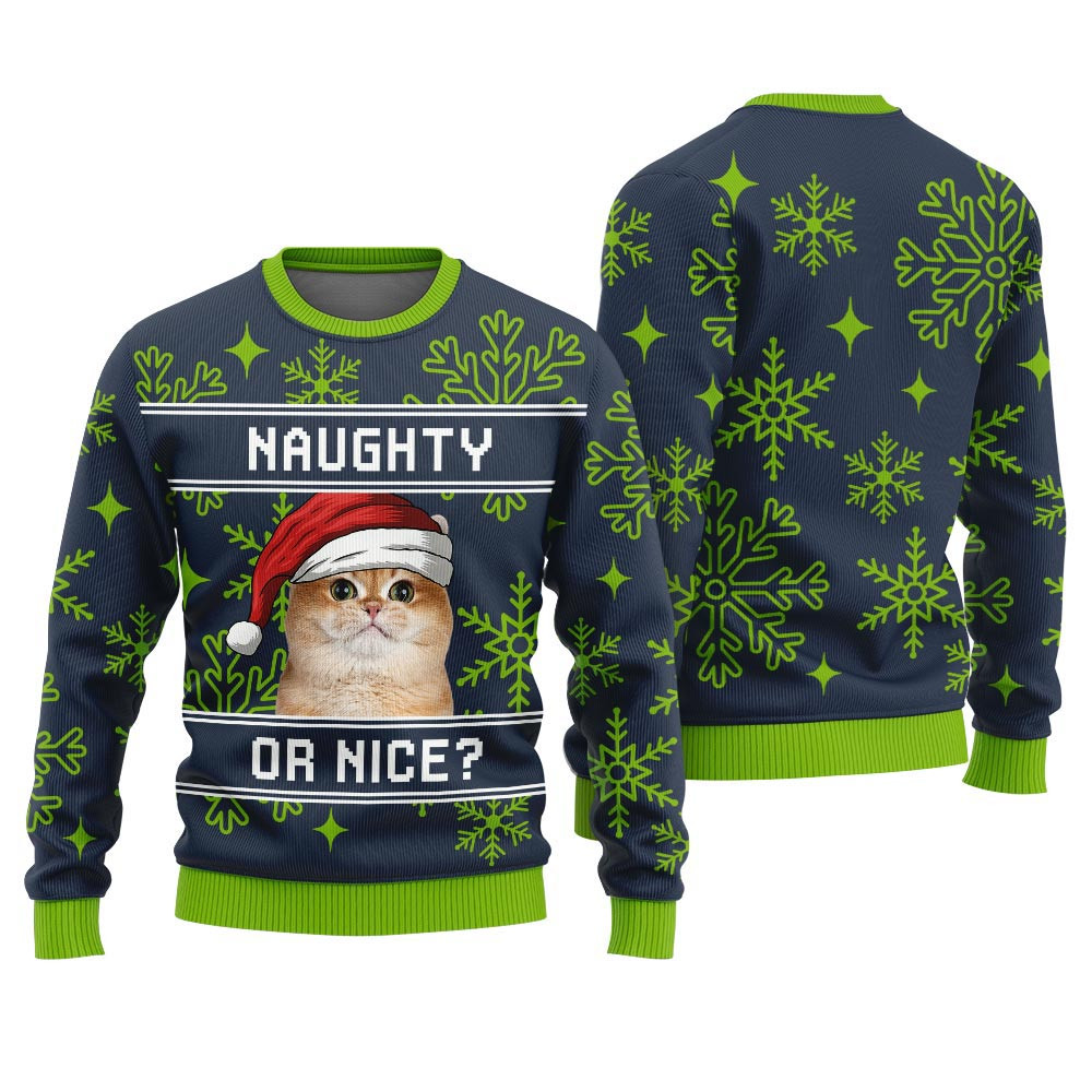 Custom Pet Naughty Or Nice Funny Christmas Sweater Men Ugly Christmas Sweaters For Sale