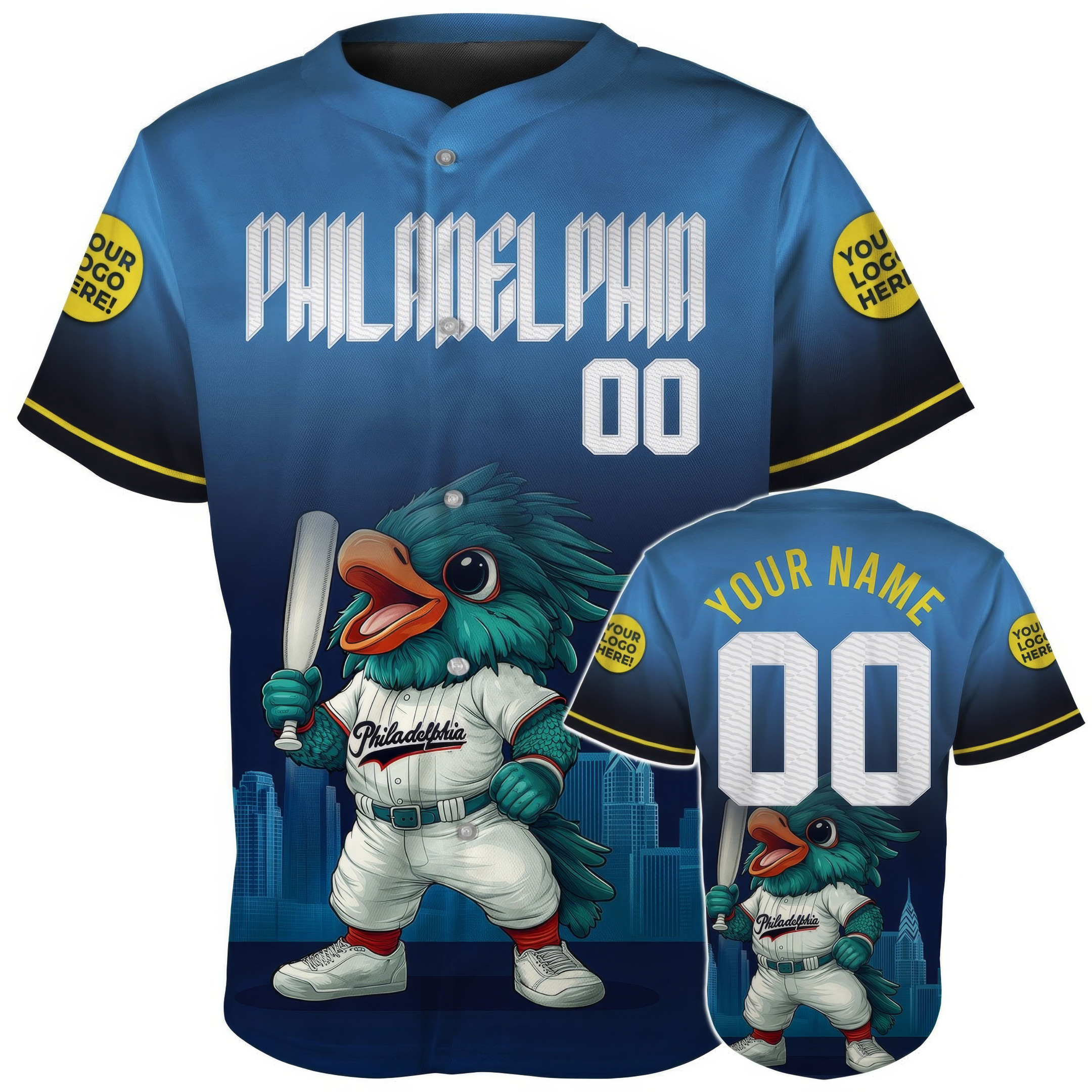 Custom Philadelphia City Hall and Liberty Place Towers At Night Baseball Jersey Gift For Him