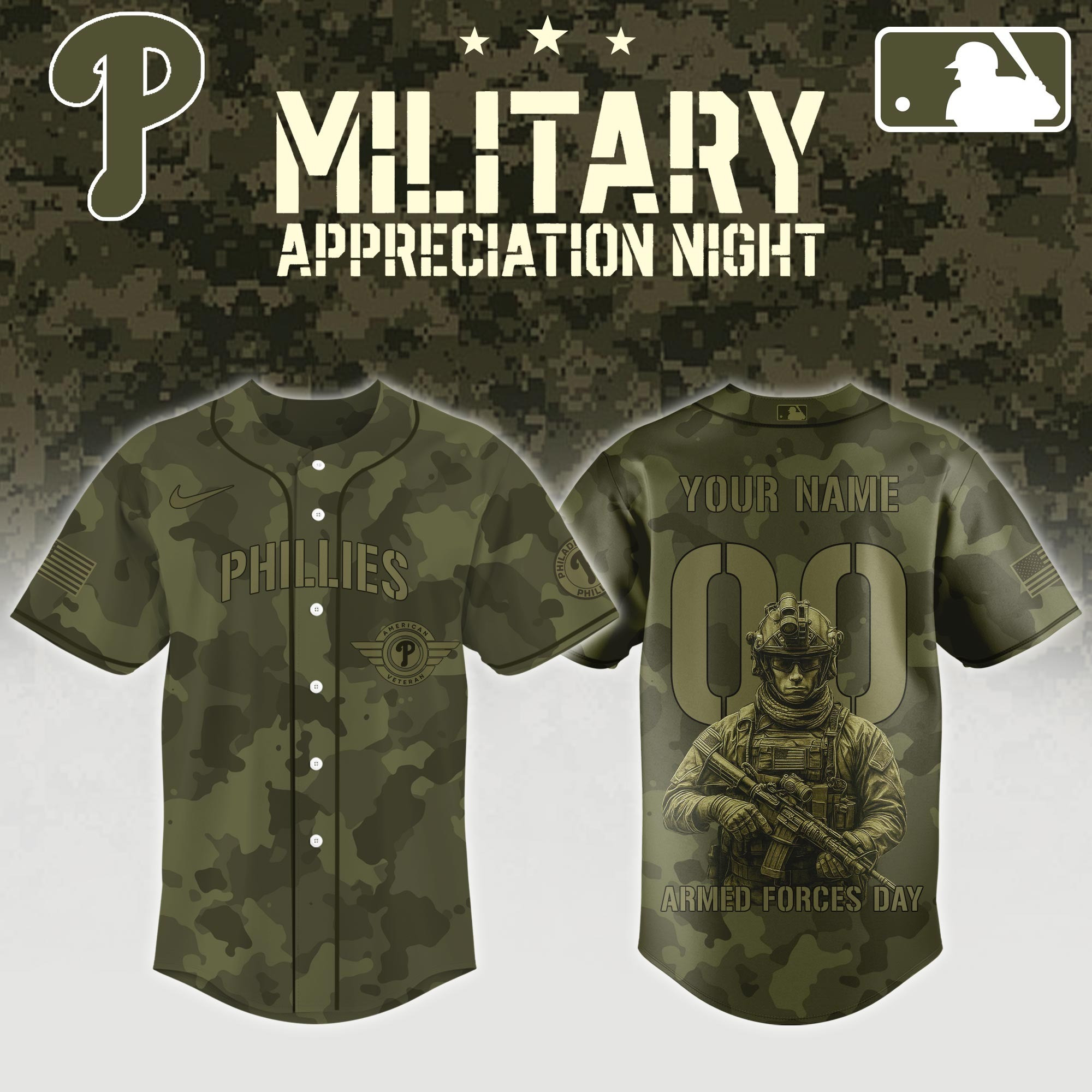 Custom Philadelphia Phillies x MLB 2025 Armed Forces Day Night Jersey Gifts For Baseball Fans