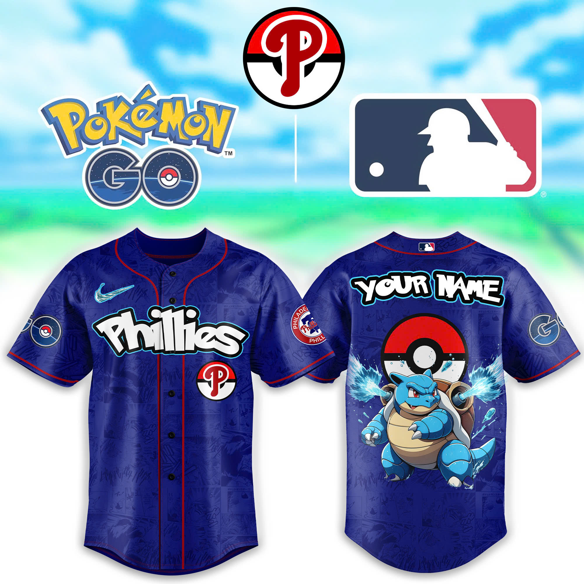 Custom Philadelphia Phillies x Pokemon Go Blastoise Jersey Unique Gifts For Baseball Fans