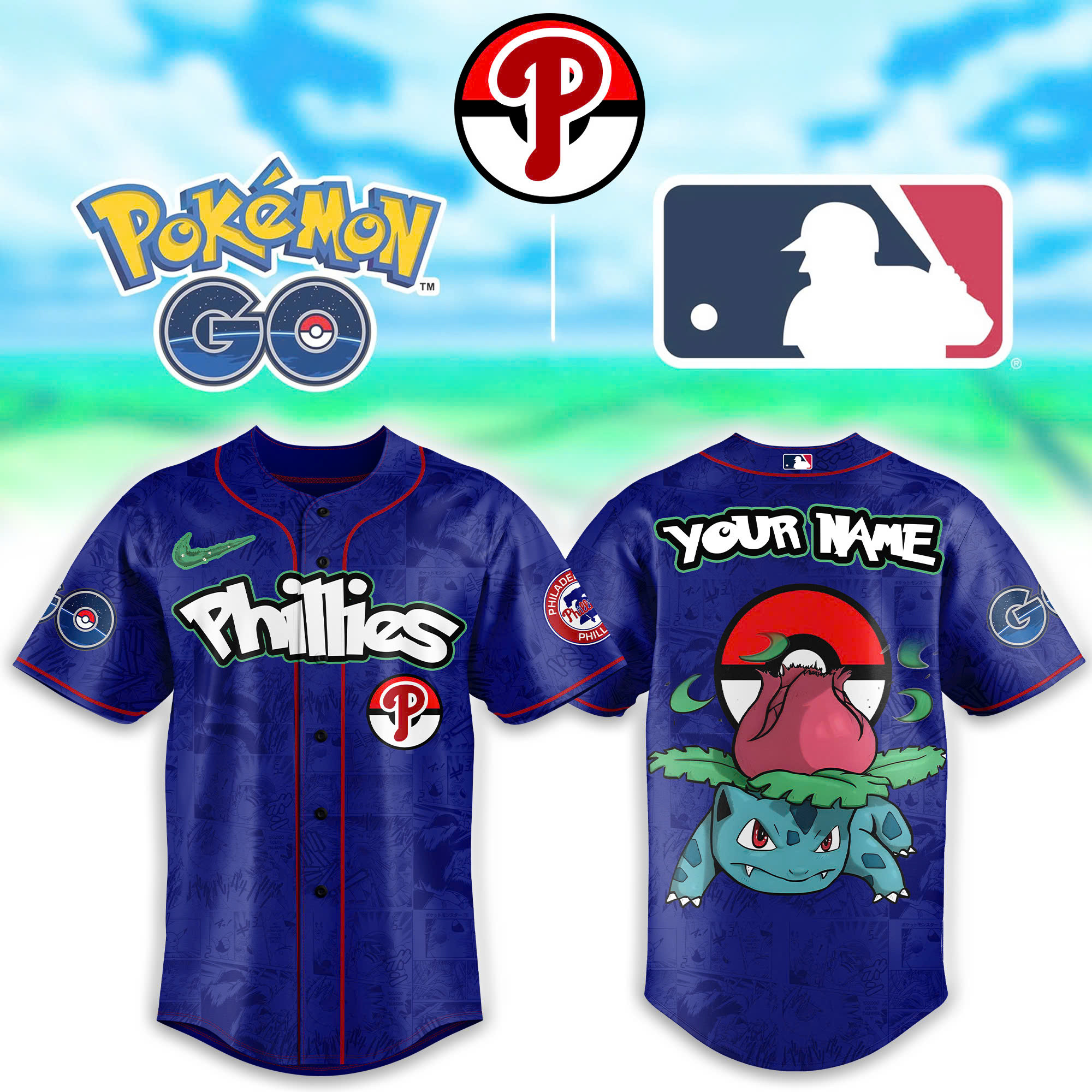 Custom Philadelphia Phillies x Pokemon Go Bulbasaur Jersey Baseball Player Gift Ideas