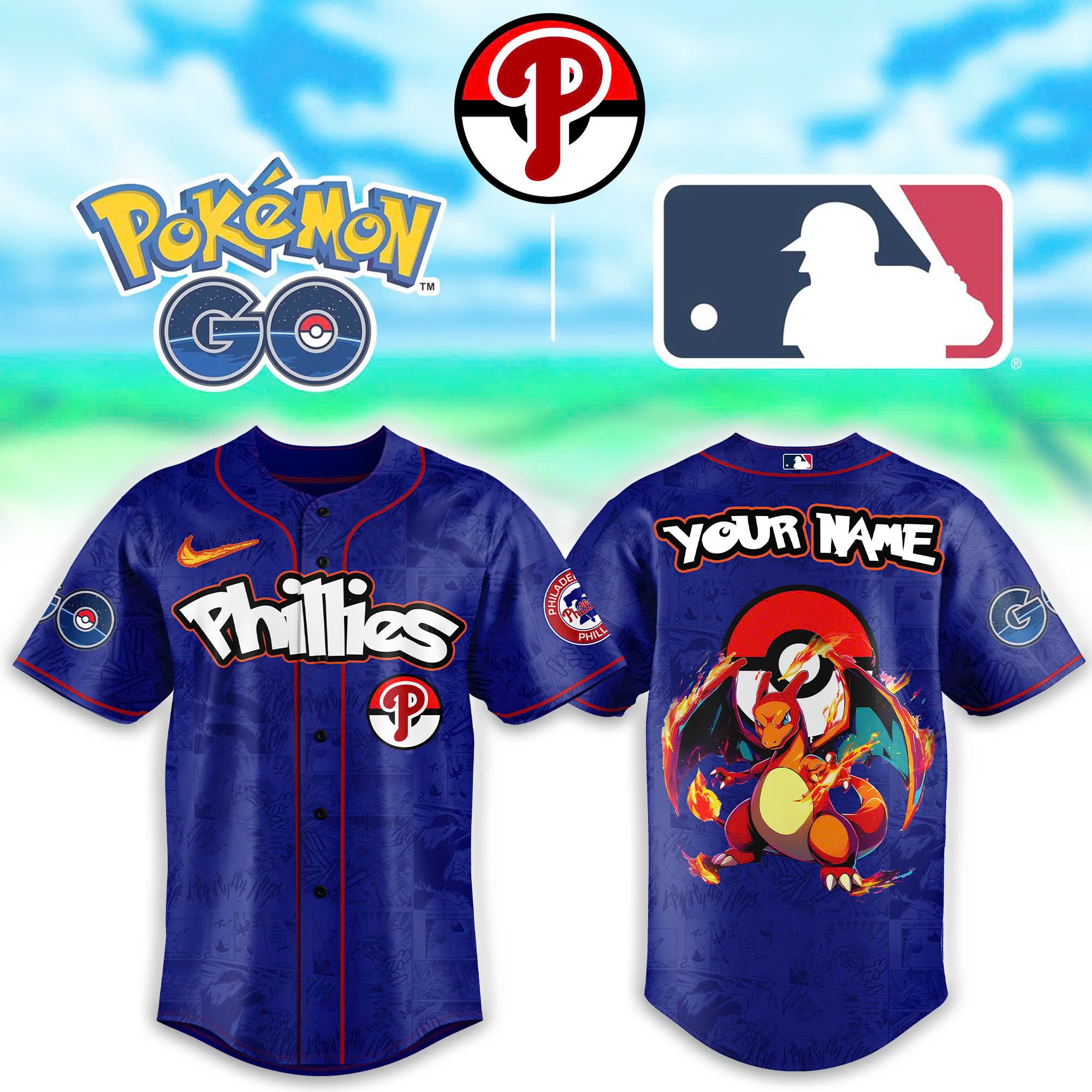 Custom Philadelphia Phillies x Pokemon Go Charizard Jersey Best Gifts For Baseball Fans