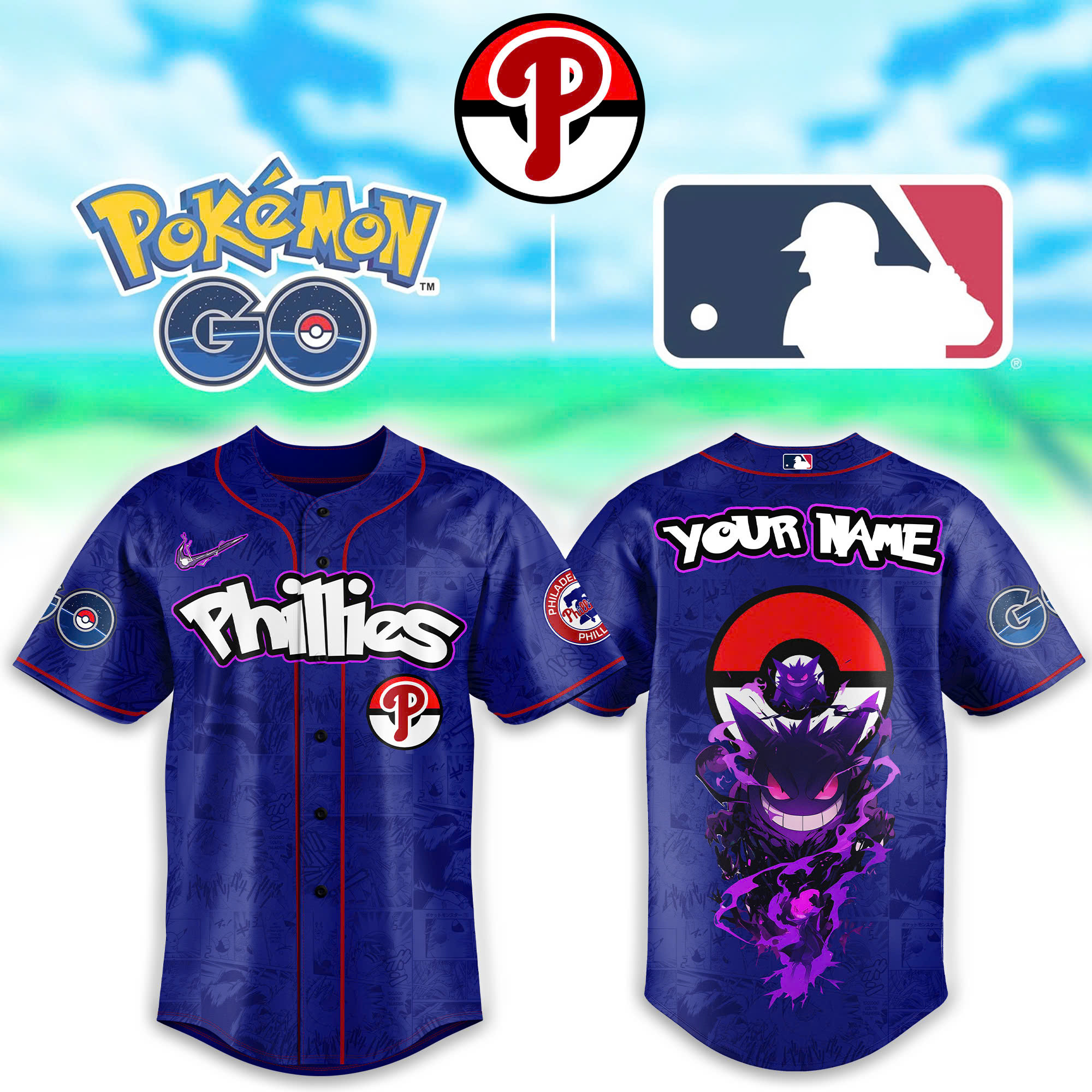 Custom Philadelphia Phillies x Pokemon Go Gengar Jersey Gift Ideas For Baseball Fans
