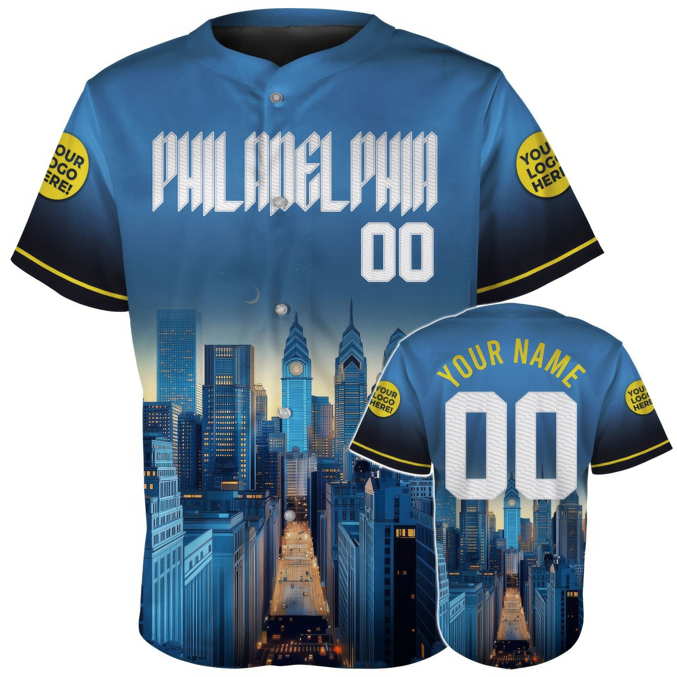 Custom Philadelphia Skyline View From Broad Street Baseball Jersey Gift For Dudes