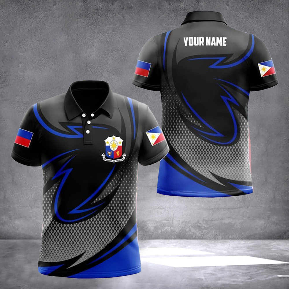 Custom Philippines Coat Of Arms Neon Style Polo Shirt Filipino Men's Fashion Gifts For Filipino