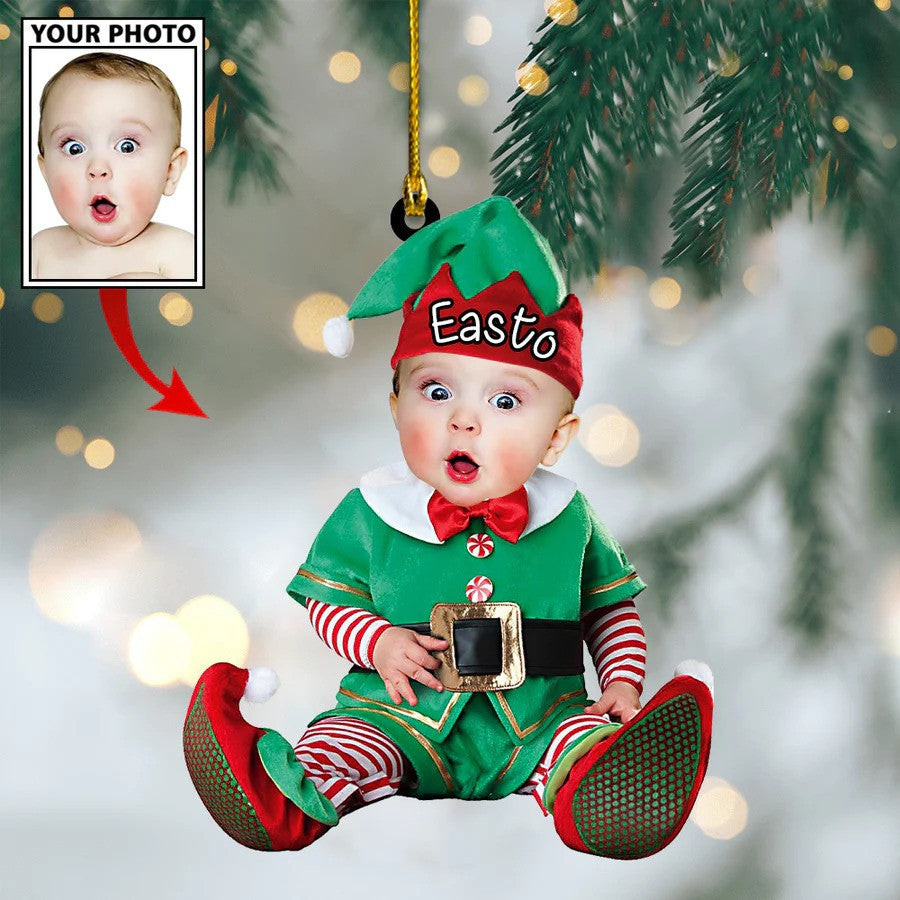 Custom Photo Baby Cartoon Boy Cute Photo With Name for Christmas Ornament