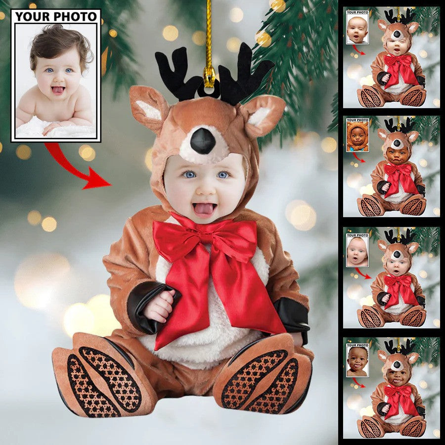 Custom Photo Baby With Name for Christmas Animal Ornament Gift for New Baby First Christmas Ornament