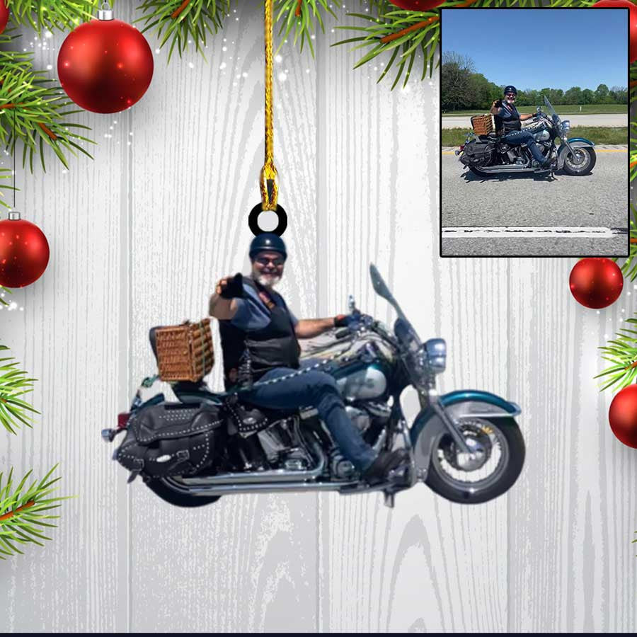 Custom Photo Biker Acrylic Ornament for Biker Lovers Christmas Biker Ornament for Him Her