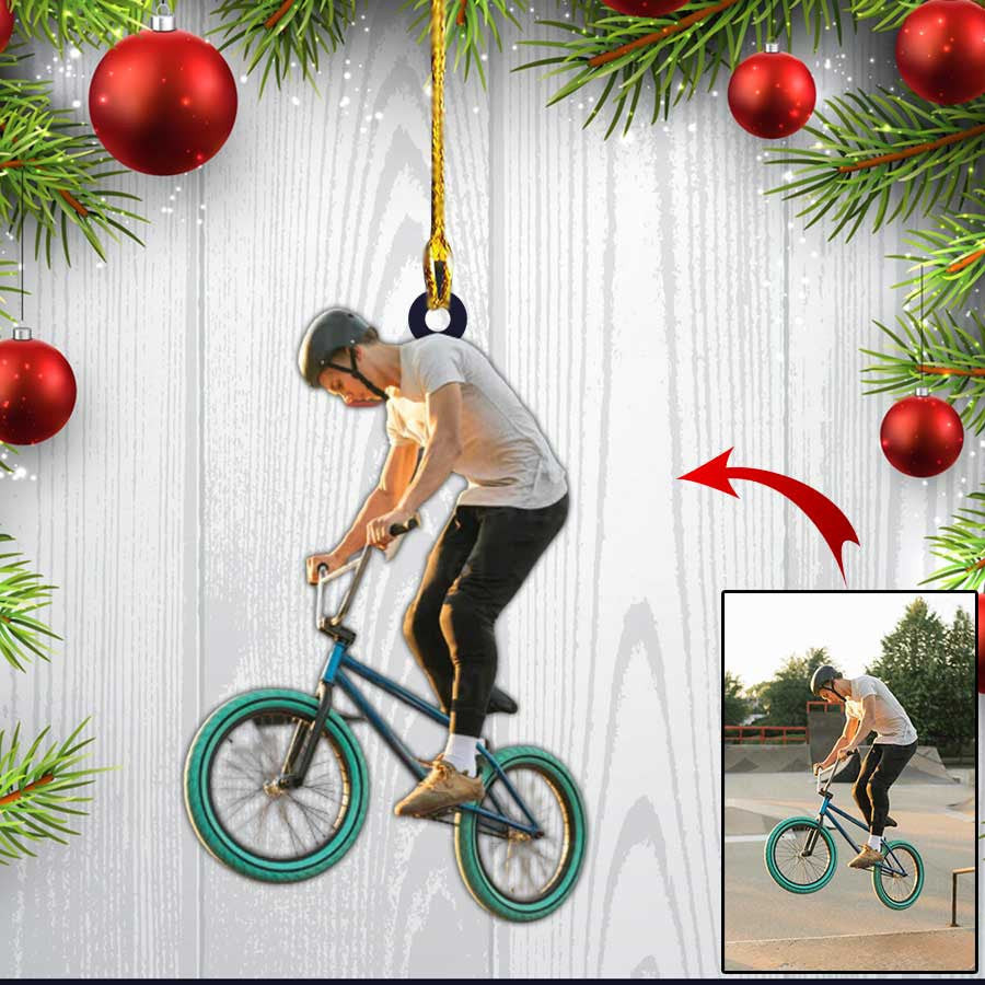 Custom Photo BMX Ornament Biker for Biker Lovers Bicycle Moto Cross Christmas Ornament for Men