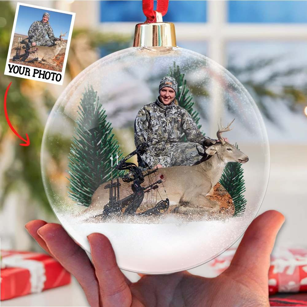 Custom Photo Deer Hunting Snowball Ornament Christmas Tree Decor Gift For Hunting Lovers