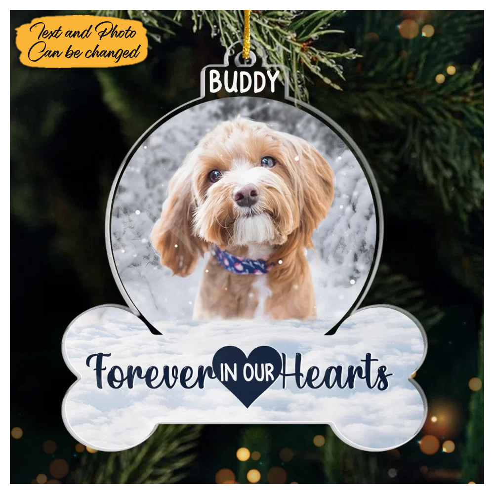 Custom Photo Dog Forever In Our Hearts Ornament Memorial Christmas Ornaments Pet Lovers Gifts