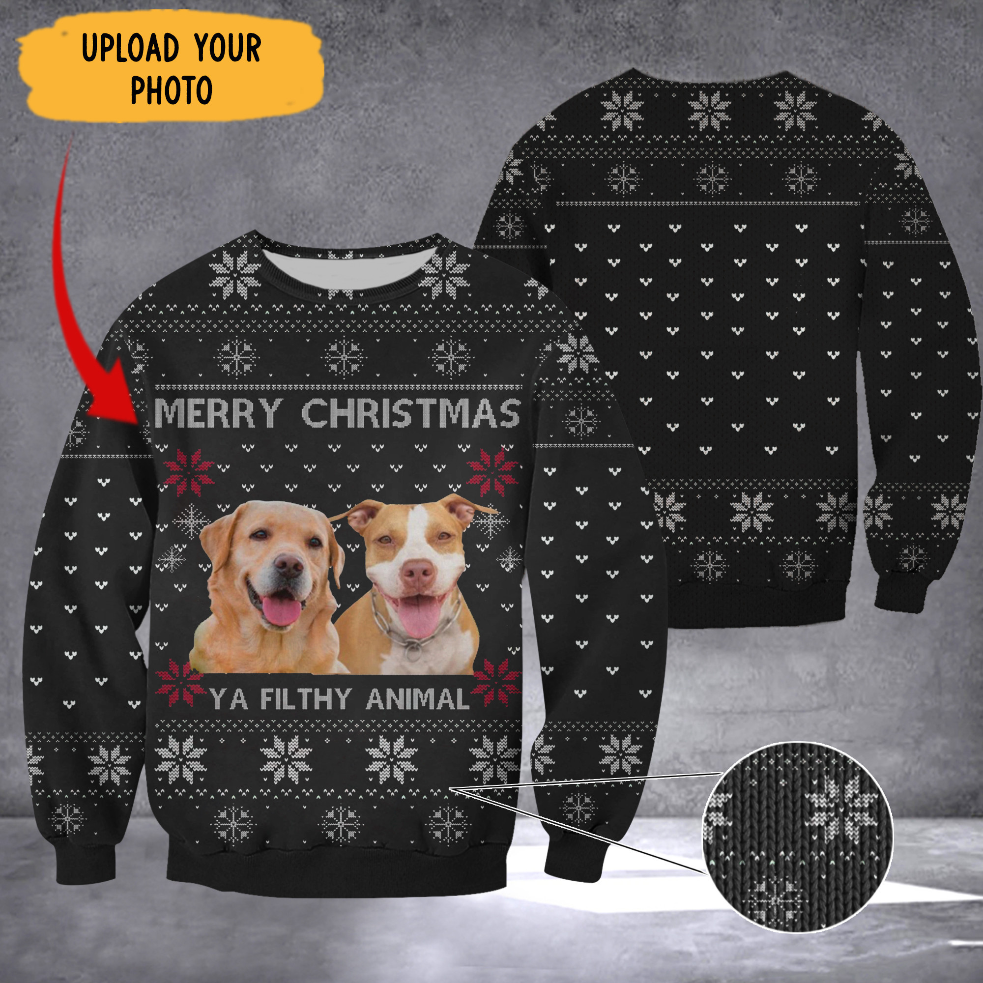 Custom Photo Dogs Merry Christmas Ya Filthy Animal Sweater Dog Ugly Xmas Sweater Gift