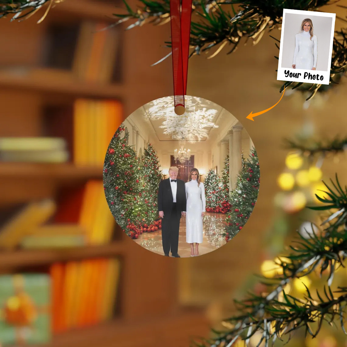 Custom Photo Donald Trump Christmas Tree Ornament US President Winner Elections 2024 Merch