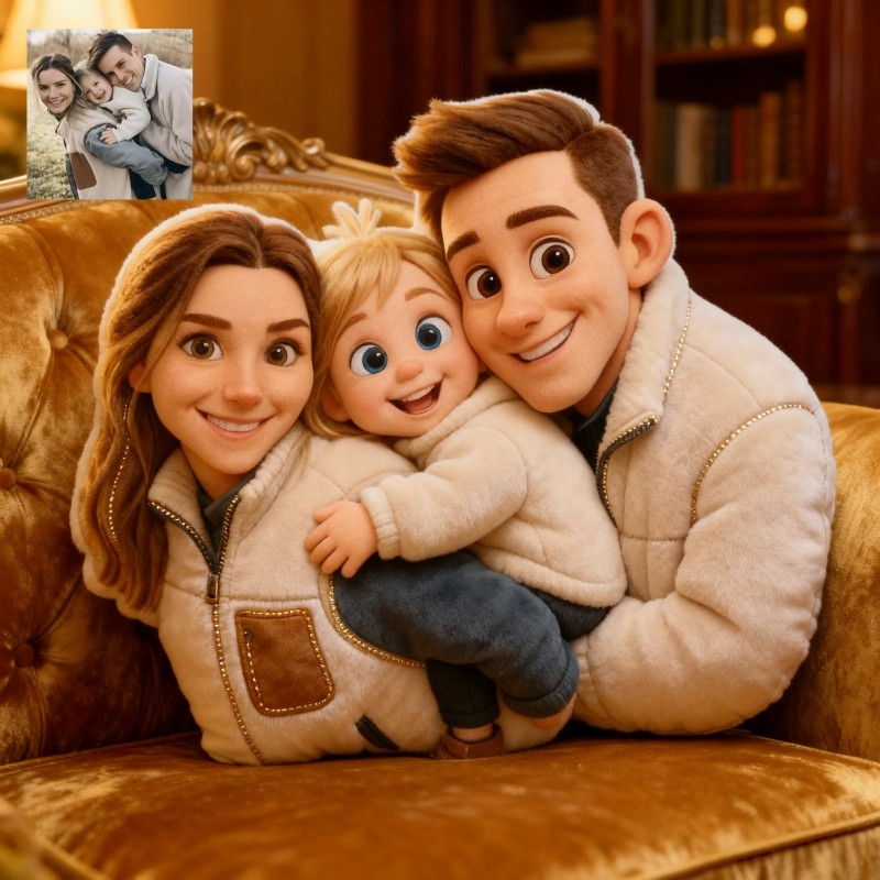 Custom Photo Family Pixar Cartoon Style Pillow Sofa Decor Christmas Gift Ideas For Wife