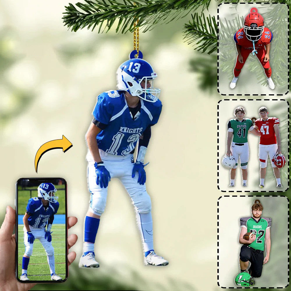 Custom Photo Football Player Christmas Ornament Gift for Son Football Season Ornament
