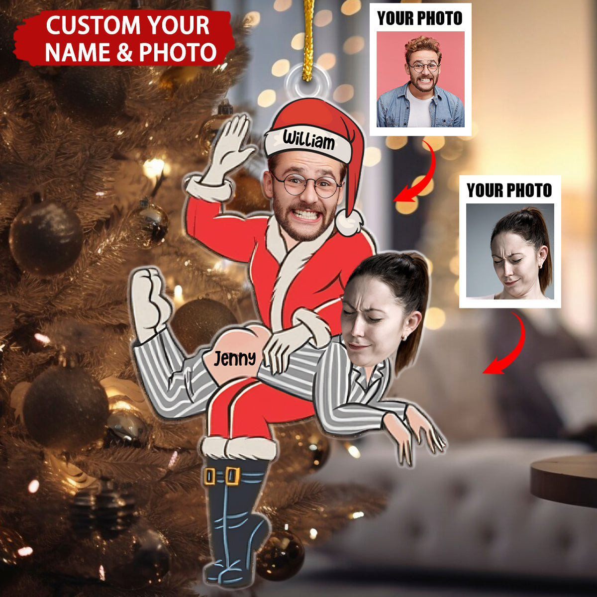 Custom Photo Funny Santa Couple Personalized Christmas Ornament Personalized Couple Christmas Ornament 2024