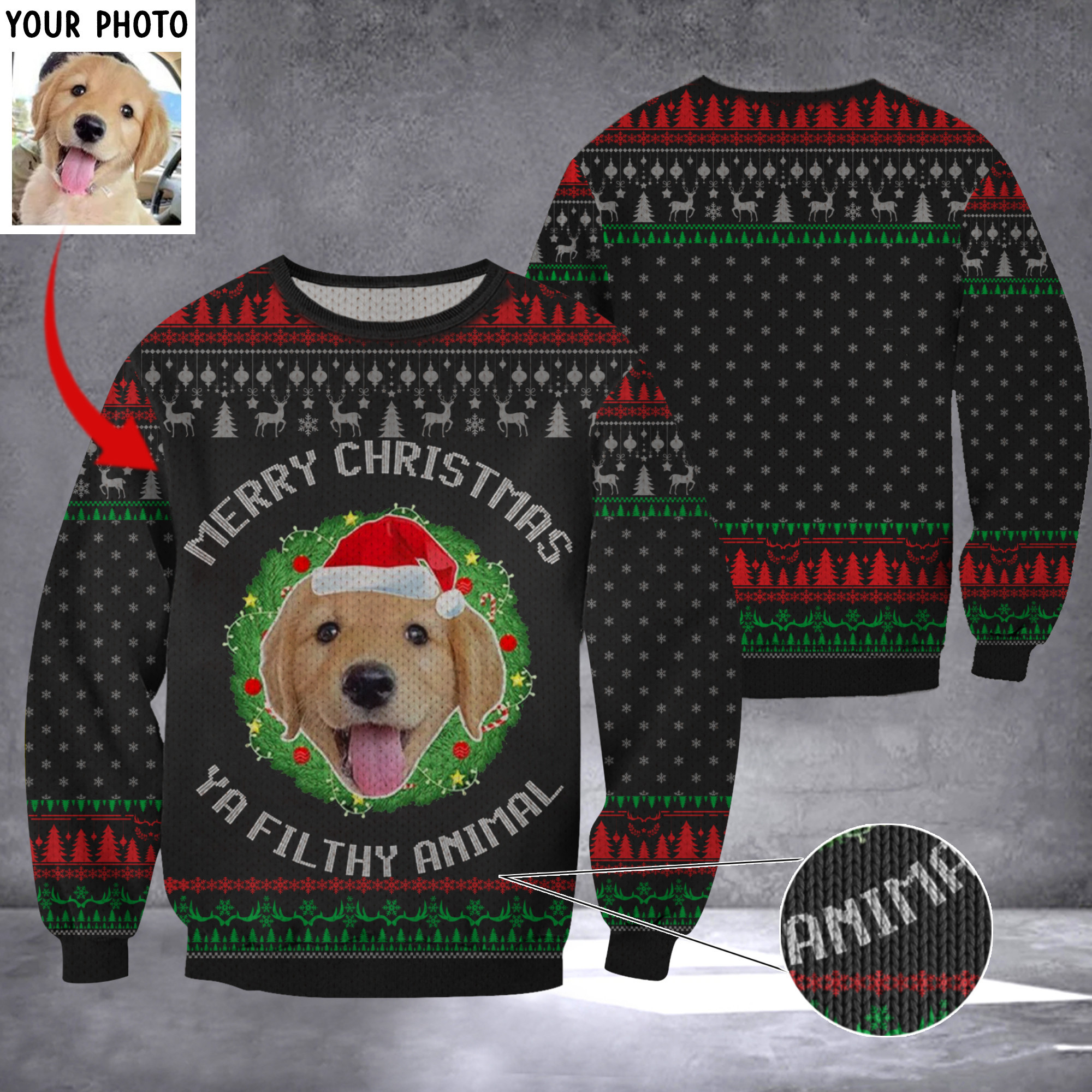 Custom Photo Golden Retriever Merry Christmas Ya Filthy Animal Sweater Dog Owner Xmas Sweater