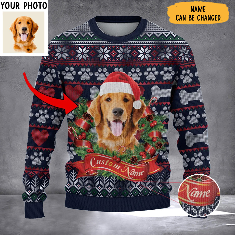 Custom Photo Golden Retriever Ugly Christmas Sweater 2024 Xmas Sweater With Picture Of Your Dog