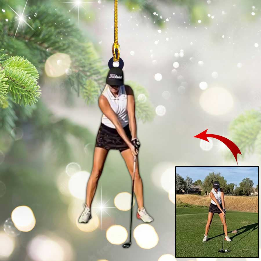Custom Photo Golf Players Flat Christmas Ornament for Men & Women Golf Lovers