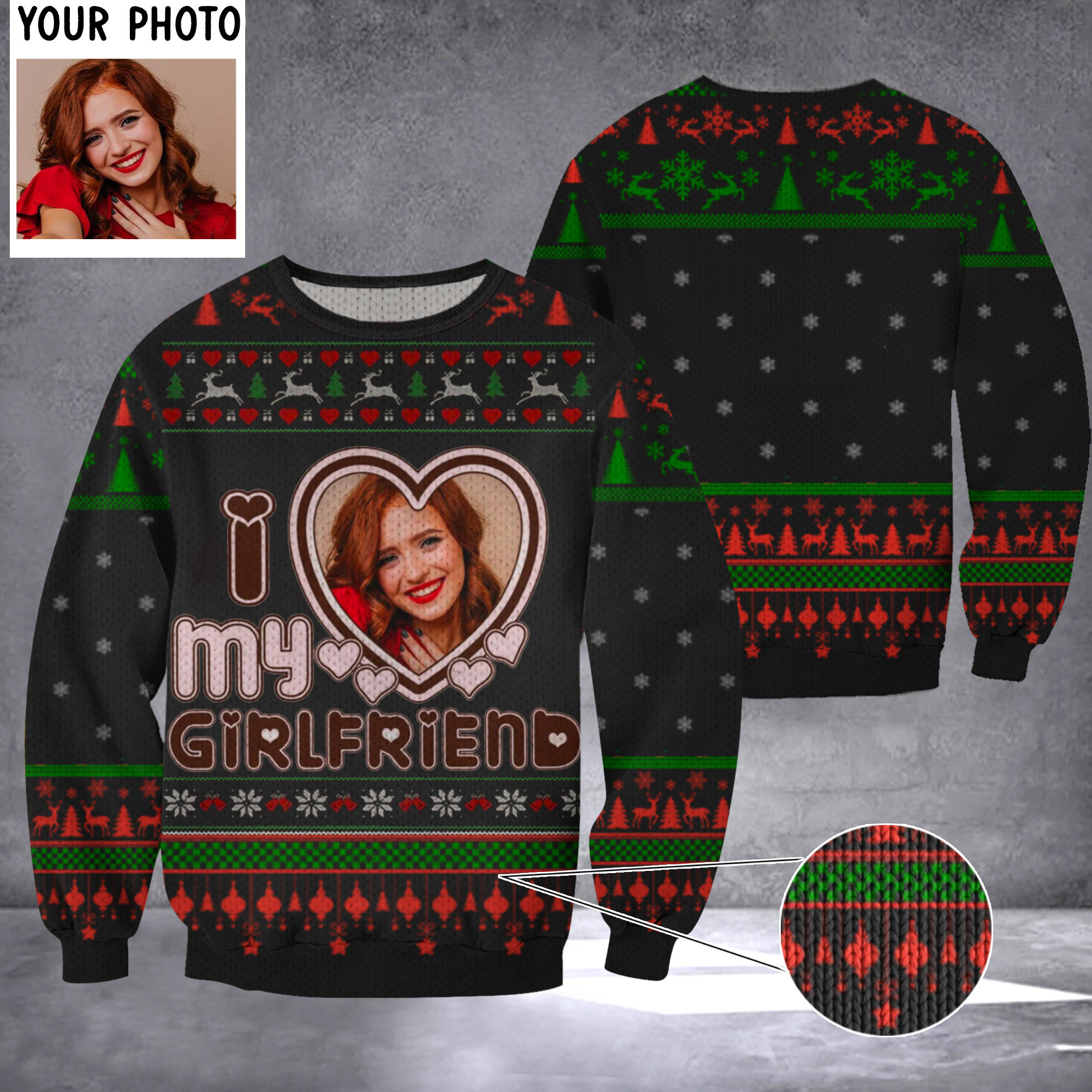 Custom Photo I Hear My Girlfriend Ugly Christmas Sweater Couple Gift Ideas For Valentine's Day