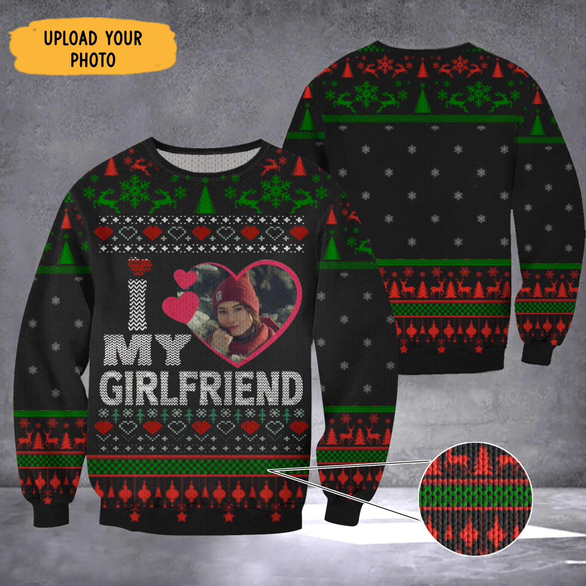 Custom Photo I Heart My Girlfriend Ugly Christmas Sweater Valentine Day Gifts For Boyfriend