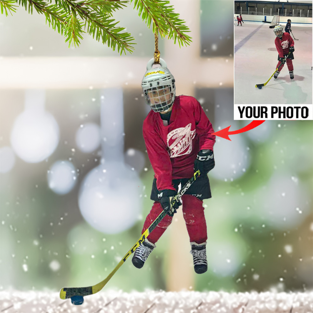 Custom Photo Ice Hockey Player Christmas Ornament Themed Hockey Tree Ornaments 2024 Gifts