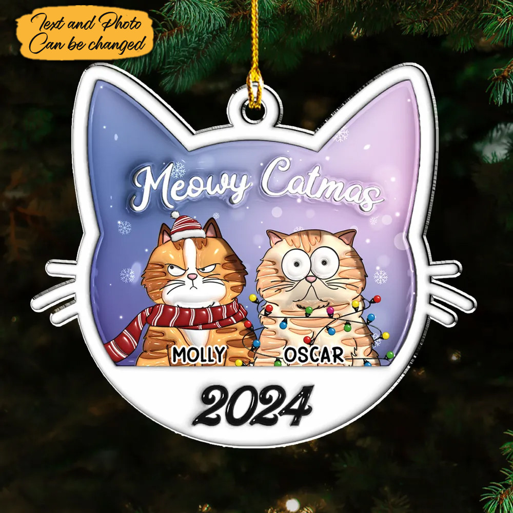 Custom Photo Meowy Catmas 2024 Ornament Cat Lovers Christmas Tree Ornaments Pet Lovers Gifts